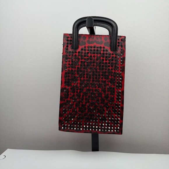 Louboutin Trictrac Portfolio Bag Multiway Leopard Spiked - Picture 1 of 4